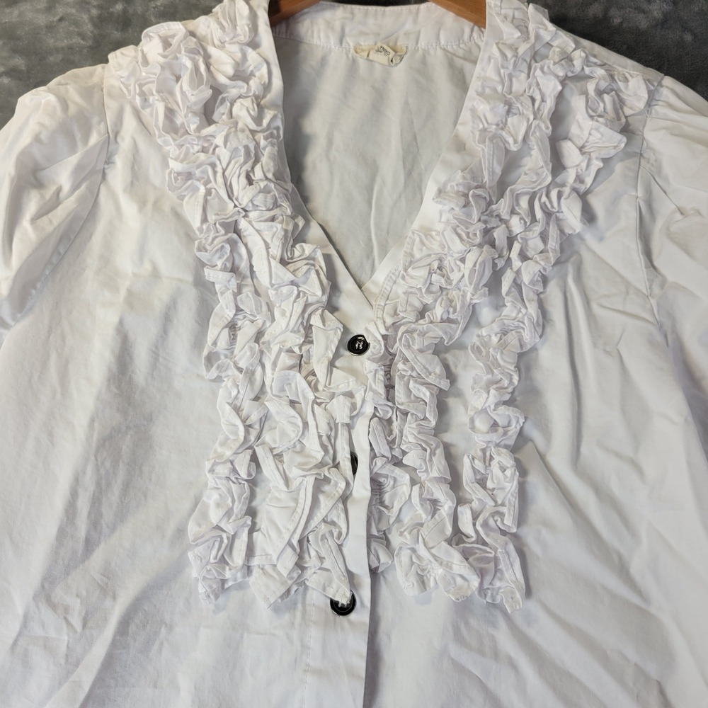 POL White Ruffle Front Button Up Blouse Womens M Cottagecore Romantic Vintage - Picture 7 of 11